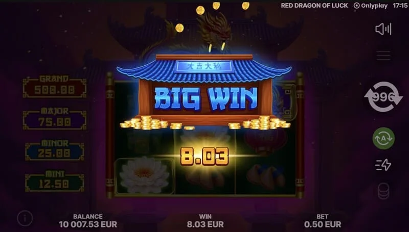 Red Dragon of Luck – aðalskjárinn með 3x3 rist og rauðum dreka